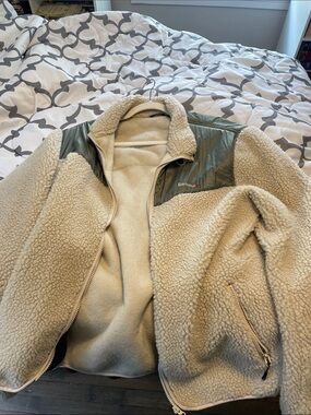 Barbour Cream Teddy Jacket with Olive Shoulder Panels